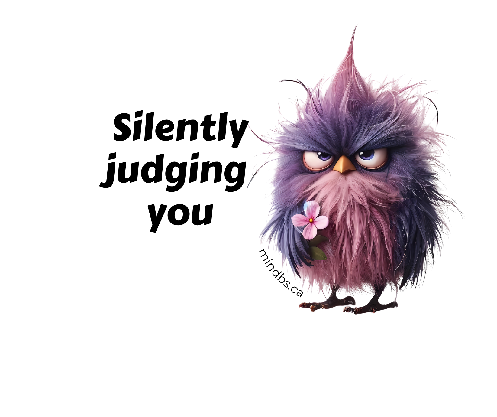 Sticker of a Cartoon owl with text 'Silently judging you' on a white background.