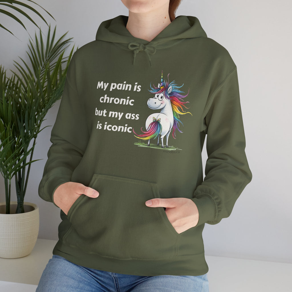 My Pain is Chronic but my Ass is Iconic Unicorn Hoodie | Cozy Sweatshirt | Cute Gift for Friends | Fun Casual Wear | Perfect for Fall & Winter