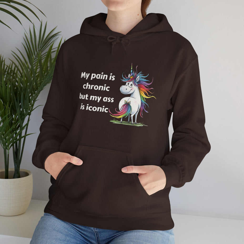 My Pain is Chronic but my Ass is Iconic Unicorn Hoodie | Cozy Sweatshirt | Cute Gift for Friends | Fun Casual Wear | Perfect for Fall & Winter