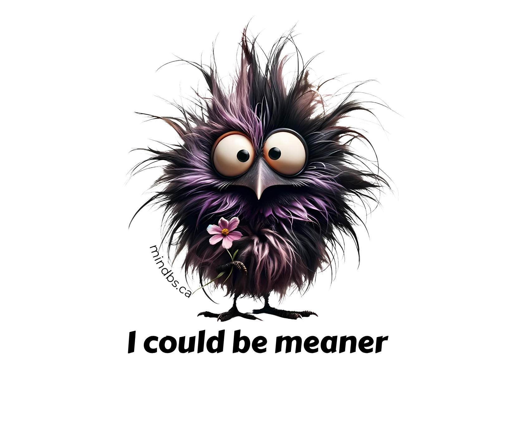 Sticker of a disheveled bird with text 'I could be meaner' on a white background.