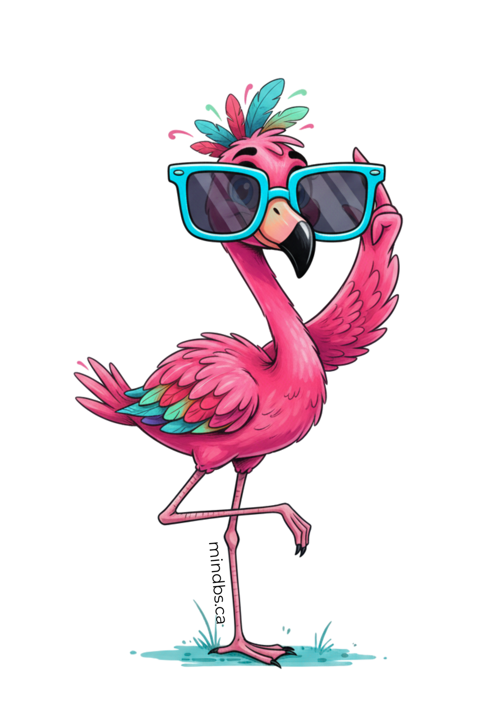 Sticker of a cartoon flamingo wearing sunglasses 