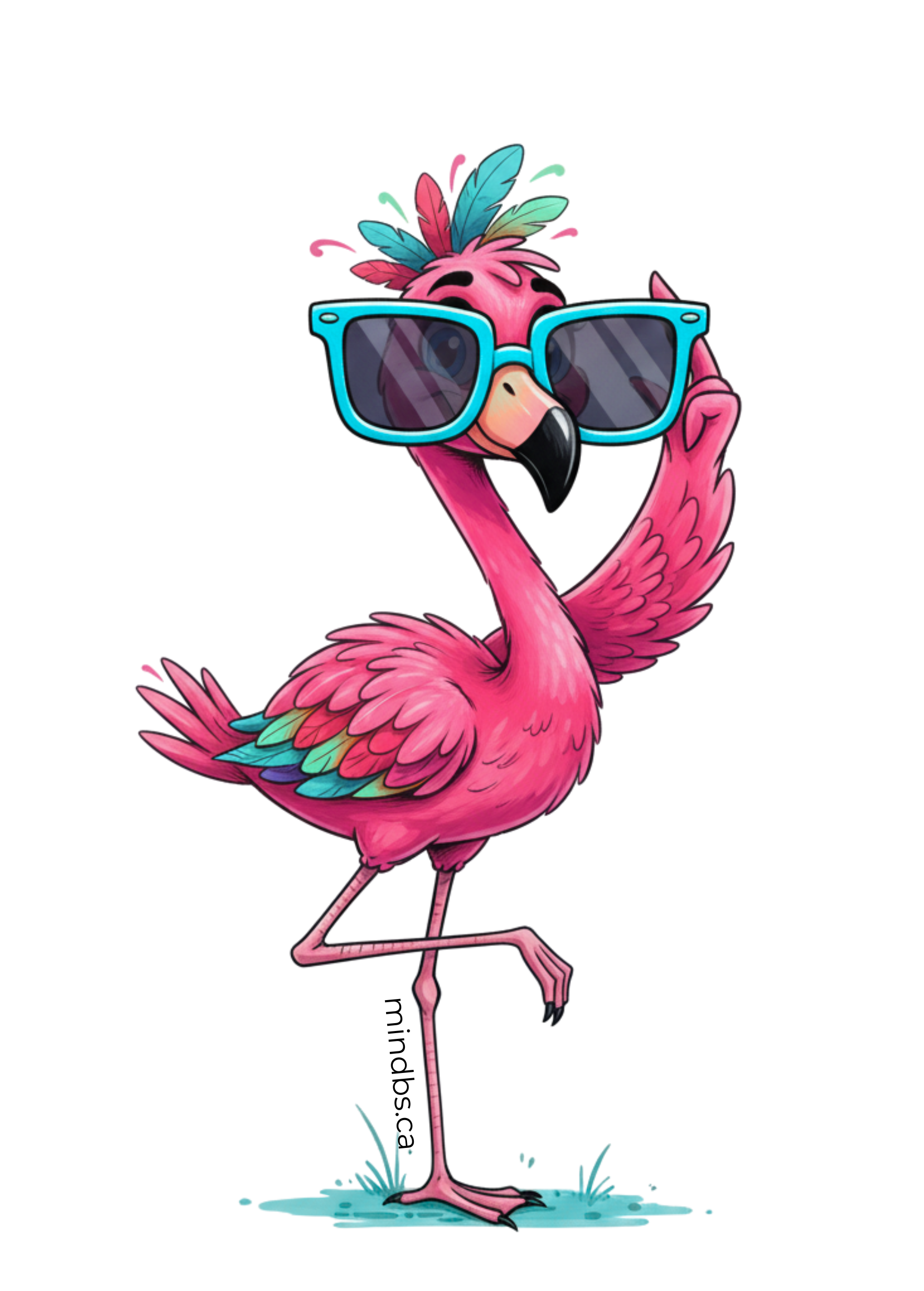 Sticker of a cartoon flamingo wearing sunglasses 
